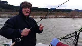 Buddy hooked up with a Steelhead with Memory makers, out of gold beach