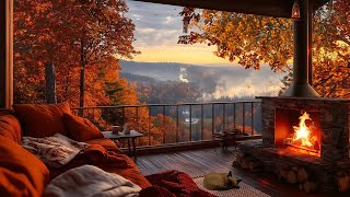 Cozy Balcony in Autumn with Fireplace - Soothing Piano Melodies for Reading and Healing