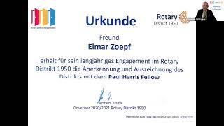 Auszeichnung Paul Harris Fellow für Elmar Zoepf