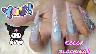 Acrylic Color Blocking🌈 / Non Dominant Application / Pastel Easter Design Tutorial💕 / Nail Art🌺