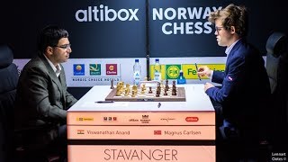 MAGNUS CARLSEN VS VISWANATHAN ANAND - NORWAY CHESS 2017 ROUND 9