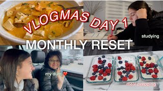 VLOGMAS day 1 🎄 | December RESET..cleaning, goal planning, meal prep, studying, & more!