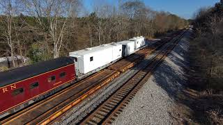 SkyDio 2 - Norfolk Southern Work Cars and a Norfolk Southern Dinning Car on a Siding