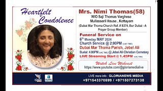 Mrs. Nimi Thomas (58) Mullasseril House, Kottayam | Funeral Live