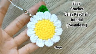 Easy Crochet Daisy flower Keychain tutorial ( Seamless ) #crochetkeychain #crochettutorial