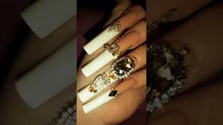 XXXL French Tip Gold Glam Bling Nails By Me Flashy #flashy #blingnails #bling #nails #frenchnails