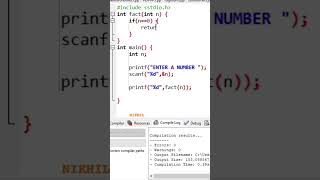 Factorial of any Numbers using Recursion #programming #coding #shorts