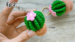 Ep2. Flower 🌼Crochet Cactus Keychain Tutorial step by step #crochetkeychain #crochetcactus