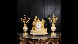 Superb Ormolu and White Marble Clock Set Samuel Marti 3021