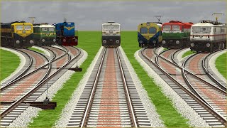 SEVEN TRAINS CROSSING AT BRANCH CURVED REALISTIC 3D RAILROAD CROSSING TRACKS | Train Simulator