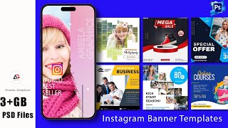 3+GB Instagram Banner Templates In PSD Files |Aneela Graphics |