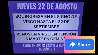 📌📅Jueves 22 de Agosto. Sol ingresa en Virgo🌞♍️. Que nos deparan los astros el día de hoy? 📌📅