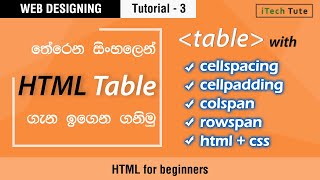 html table tutorial in Sinhala - colspan, rowspan, cellpadding, cellspacing (and more attributes)