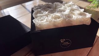 Review Rose Forever New York - Passion White Square Black Velvet Preserved Roses