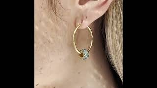 Simulated Birthstone Bead Hoop Earrings in Yellow Goldtone (1")