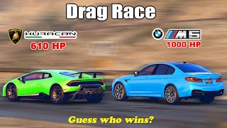 BMW M5 F90 vs Huracan drag race | BMW m5 vs Lamborghini Huracan