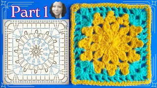 CROCHET PATTERN - 82: Sunny Crochet Square motifs - PART 1, 1-3 rows