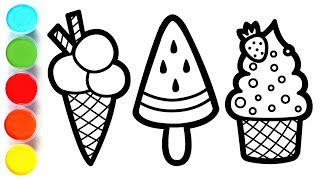 ICE CREAM DRAWING, COLORING AND PAINTING FOR CHILDREN AND TODDLERS