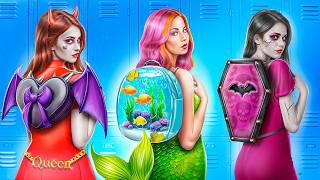 Rich Vampire vs Poor Mermaid in a Fancy Vampire School! How to Become Popular!