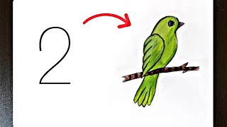 How to draw a parrot from number 2 // Step by step drawings for beginners // Fatima easy drawing