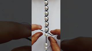 make two color thread and white pearl beads friendship bracelet making #shorts #bracelet #knots