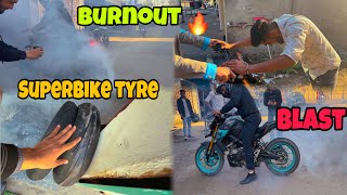 Superbike ke tyres 🥵| Yahama Mt15 😍 | Crazy burnout on road 🔥