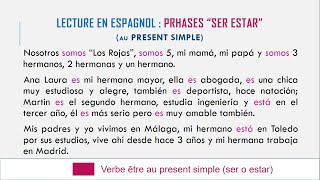 Texte en espagnol - "SER ESTAR" (au PRESENT SIMPLE) |  Apprendre l'espagnol ⏰ 12 MIN✔