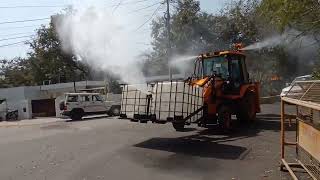 Fogging by JCB 3DX 49 HP machine | Backhoe Loader machine with Fogging Attachment | Sanitization