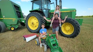 Kids tractors mowing hay on the farm | Tractors for kids