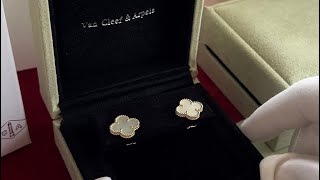 Unboxing Video | Van Cleef & Arpels Alhambra Earrings Vintage size, Yellow Gold, MOP