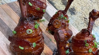 Hot Maple Bacon Wrapped Chicken Lollipops!