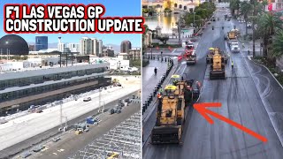 2 MONTH TO GO! F1 Las Vegas GP Construction Update! Main Grandstands, Skybox, Paddock, Trees, Turn 4