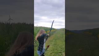 Hunting fake rabbit with recurve bow.  Traditional Archery