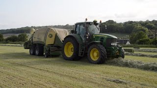 John Deere 7530 & Krone BigPack Baler Picking up Haylage