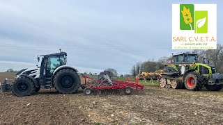 Préparation des terres : Valtra Q305 et Horsch Finer 7SL & Claas AXION 930 TT et Cracker alpego