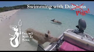 Swimming Pigs, Blow Holes & Grottos. We take the boat to Staniel Cay, Pig Beach, Boo Boo Hill.  E71