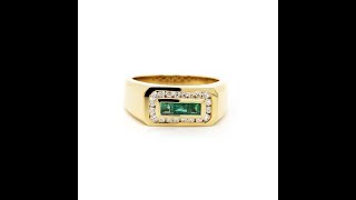 Emerald and Diamond Men's Ring 14k Yellow Gold