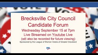 Brecksville City Council Candidate Forum - WEDNESDAY, SEPTEMBER 15, 2021 AT 7 PM EDT