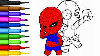 💥 Spiderman and Deadpool coloring pages | 🎨 Marvel superheroes painting video