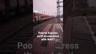 WAP7 smooth acceleration with WAP7 #wap7 #indianrailways #railfans  #electriclocoshed #poorvaexpress