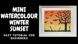 MINI WATERCOLOUR WINTER SUNSET (Easy Quarantine Art, Step By Step Tutorial For Beginners)