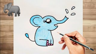 رسم فيل ازرق جميل 🐘 رسم كيوت بسهولة / تعليم الرسم للاطفال/رسم سهل للاطفال/ How to draw easy Elephant