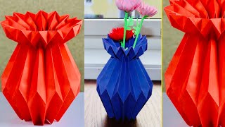 Paper flower pot making / how to make paper flower vase at home