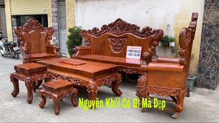 Bộ Bàn Ghế Hoàng Gia Hoa Hồng V10 Nguyên Khối Đục Sắc Nét | Đồ Gỗ Mạnh Khoát