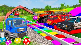 PAINT 4 AVENGERS SUPERHERO MAN TRUCKS vs Big & Small: Mcqueen vs Monster Truck Trains - BeamNG.Drive