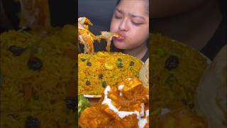 ASMR eating spicy paneer lababdar vegetable pulao, butter laccha paratha, palak paneer