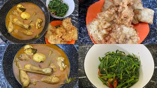 MASAK MENU MAKAN SIANG AYAM GULAI BUMBU RENDANG , TUMIS KANGKUNG DAN TEMPE TEPUNG