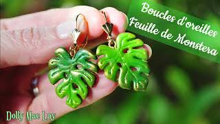 Tutoriel Fimo Boucles d'oreilles Feuille Monstera