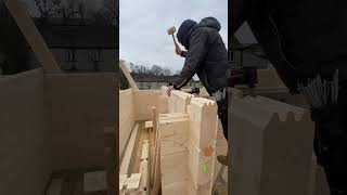 Building a house with wooden Lego #tinyhome #logcabins #gardenroom #logcabin #cabinbuild #shorts