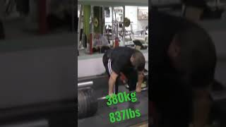 Monster deadlift 380kg 837lbs Hook grip